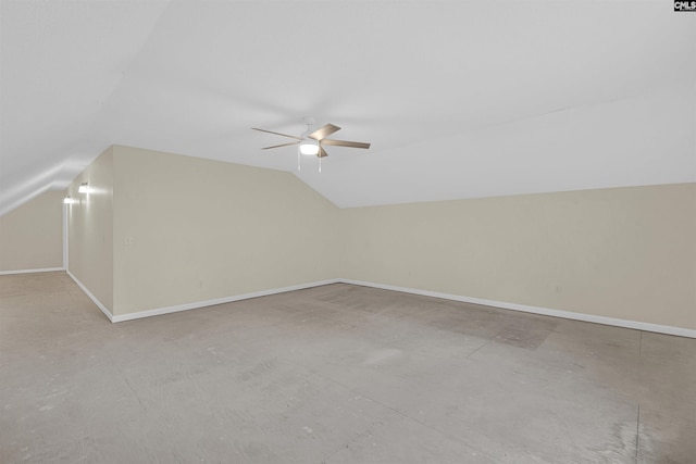 bonus room with ceiling fan and vaulted ceiling