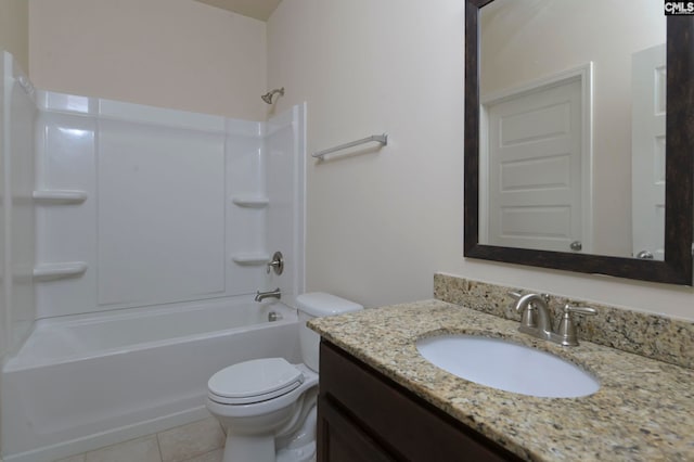 full bathroom featuring vanity, toilet, tile patterned floors, and tub / shower combination