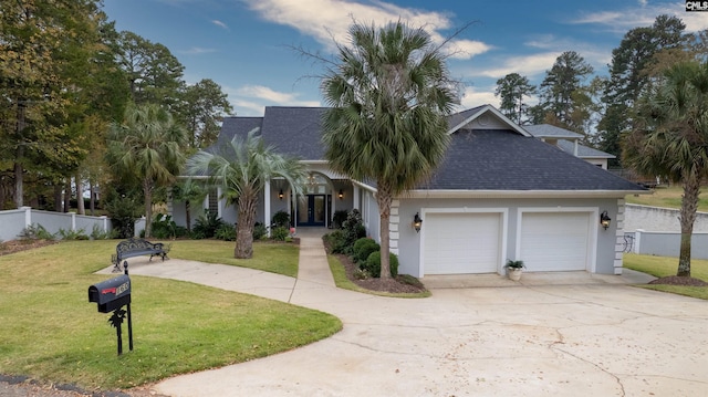 view of front facade with a front lawn and a garage