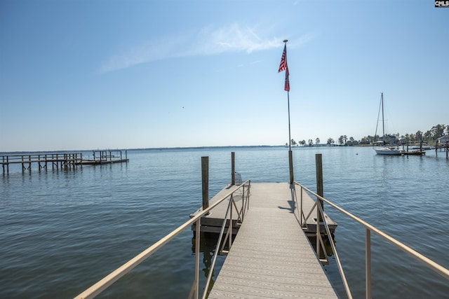 dock area with a water view