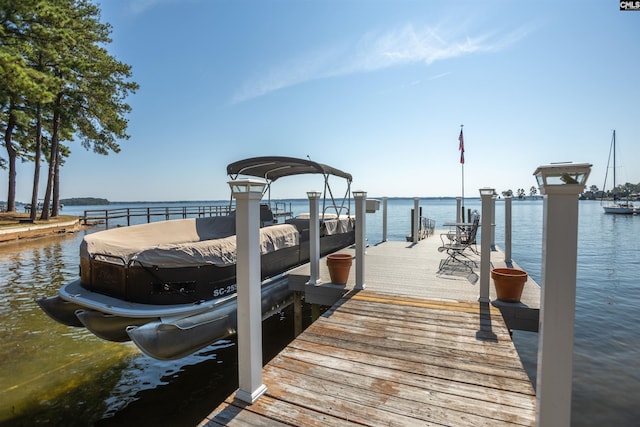 dock area featuring a water view