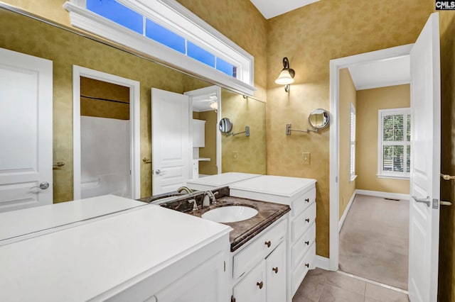 bathroom featuring vanity and tile patterned flooring