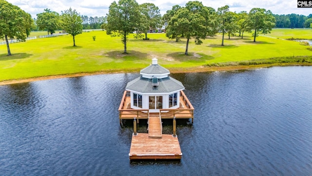 dock area featuring a gazebo and a water view