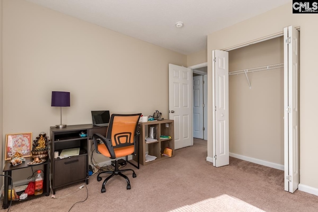 view of carpeted home office