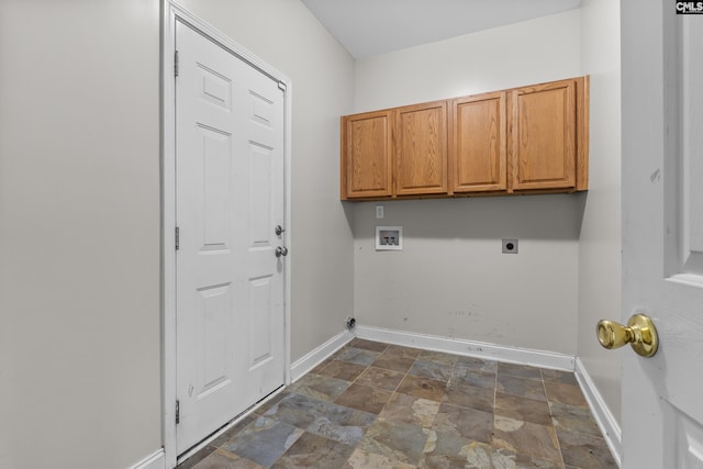 420 Indigo Ridge Dr, Columbia, SC 29229 - washroom featuring stone finish floor, hookup for an electric dryer, cabinet space, baseboards, and hookup for a washing machine