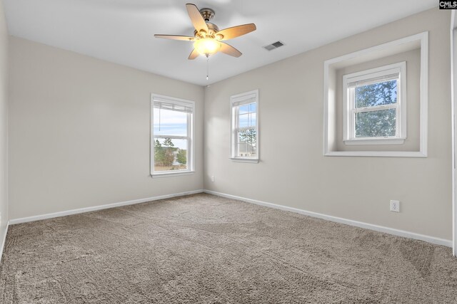 420 Indigo Ridge Dr, Columbia, SC 29229 - spare room featuring visible vents, a ceiling fan, baseboards, and a healthy amount of sunlight