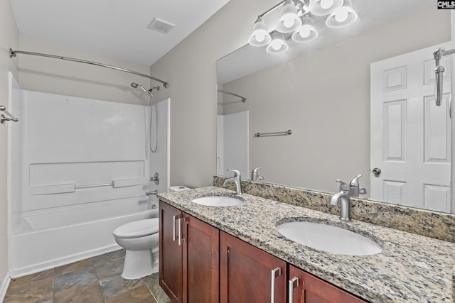 420 Indigo Ridge Dr, Columbia, SC 29229 - bathroom featuring double vanity, toilet, shower / washtub combination, and a sink