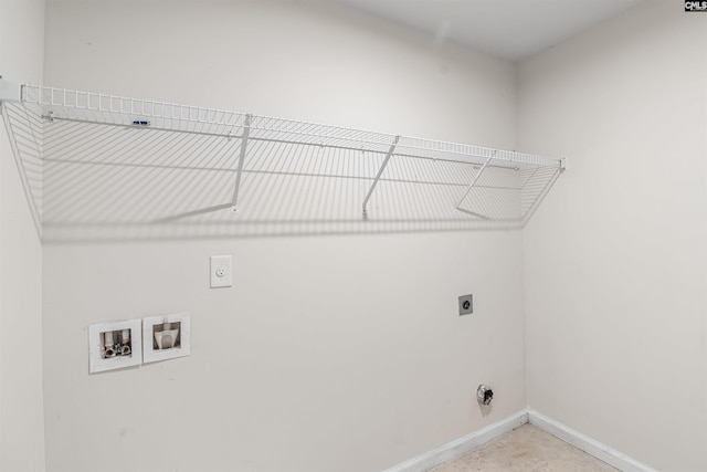 laundry room with baseboards, hookup for an electric dryer, washer hookup, and laundry area