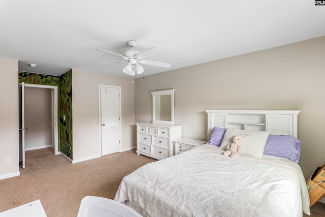 bedroom featuring carpet floors and ceiling fan