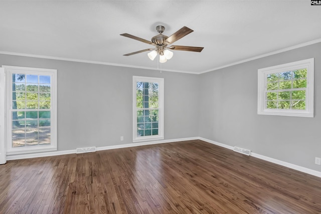 1490 Shiver Pond Rd, Camden, SC 29020 - empty room with ornamental molding, a ceiling fan, plenty of natural light, and baseboards