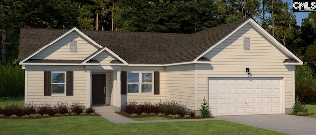 view of front of house featuring a garage and a front lawn