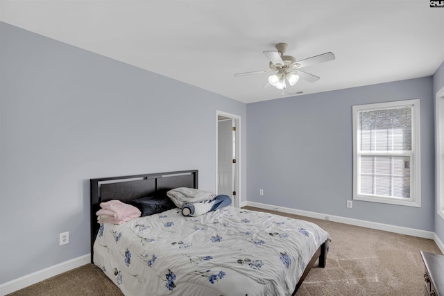 bedroom featuring carpet floors and ceiling fan