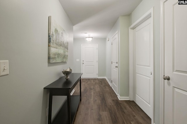 hallway featuring dark wood-type flooring