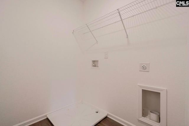 laundry area featuring hardwood / wood-style flooring, hookup for a washing machine, and hookup for an electric dryer