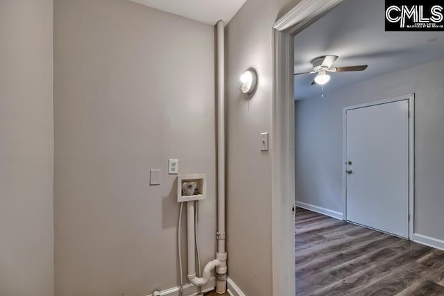 2230 Corning Rd, Columbia, SC 29205 - washroom with washer hookup, a ceiling fan, wood finished floors, and baseboards