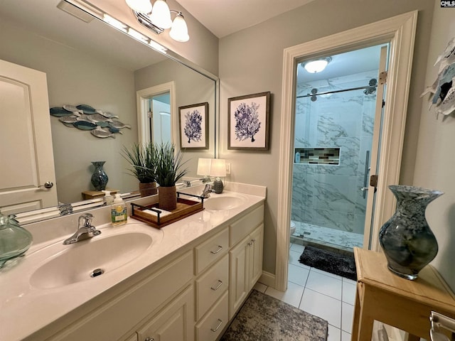 345 Old Wood Dr, Columbia, SC 29212 - full bath featuring a marble finish shower, double vanity, tile patterned flooring, and toilet