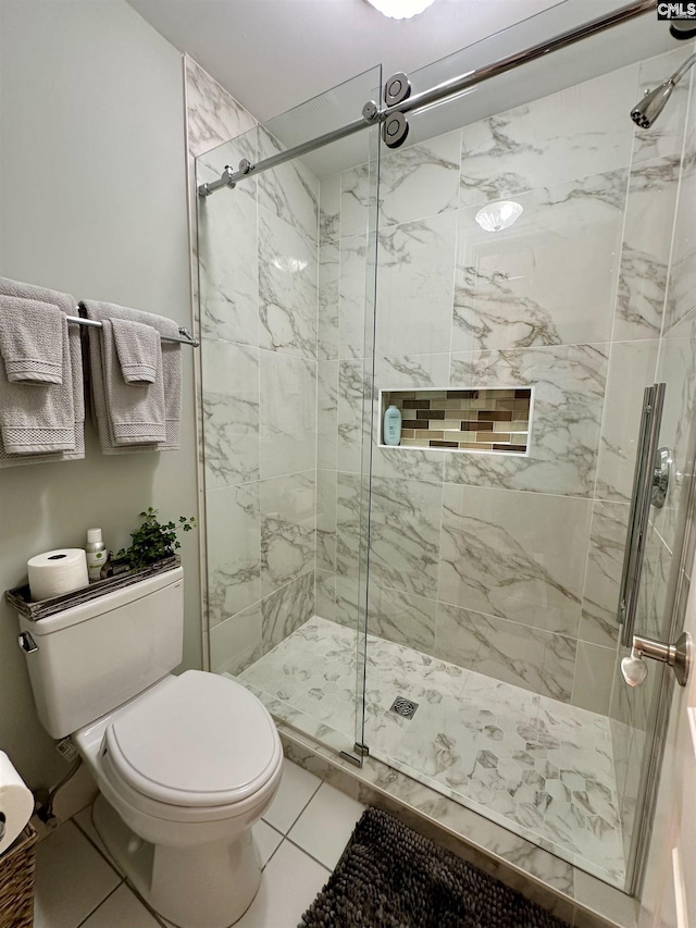 345 Old Wood Dr, Columbia, SC 29212 - full bath featuring toilet, a marble finish shower, and tile patterned floors