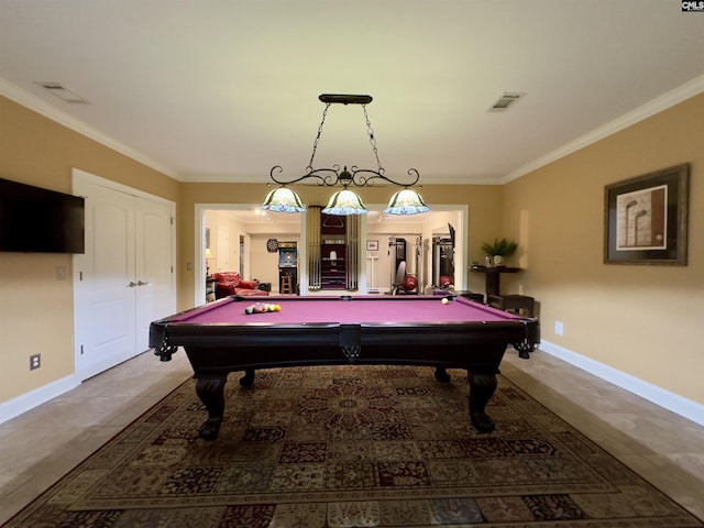 345 Old Wood Dr, Columbia, SC 29212 - rec room with billiards, crown molding, and baseboards