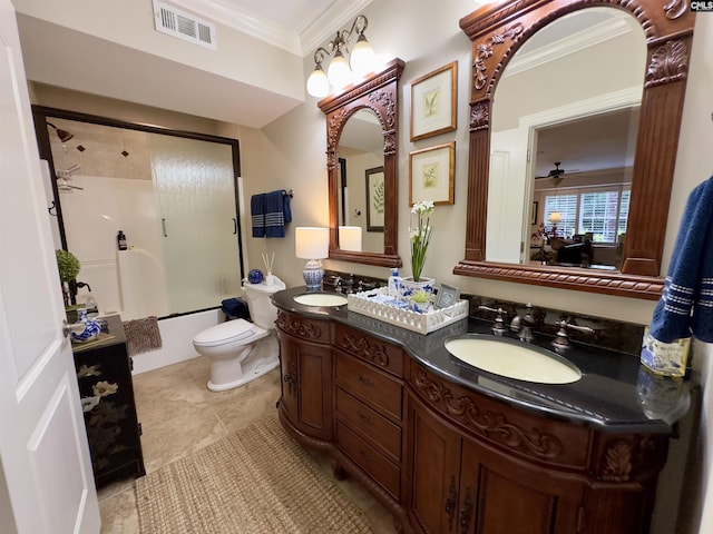 345 Old Wood Dr, Columbia, SC 29212 - full bath featuring ornamental molding, double vanity, toilet, and  shower combination
