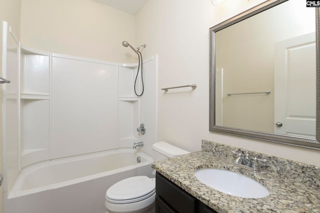 full bathroom with vanity, toilet, and shower / bathtub combination