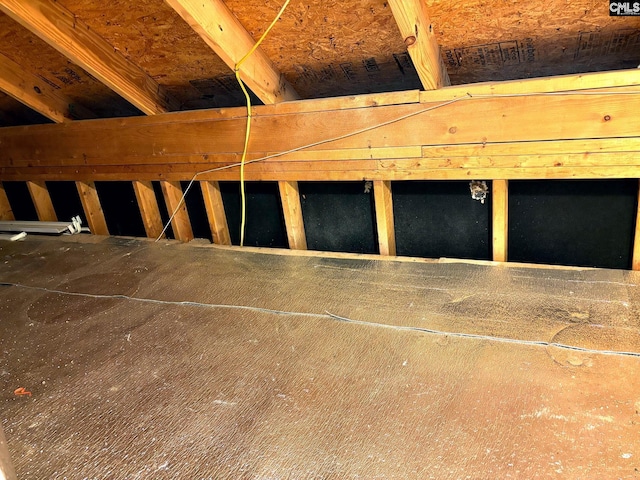 view of unfinished attic