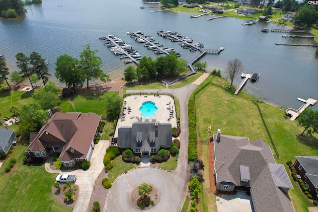 aerial view with a water view