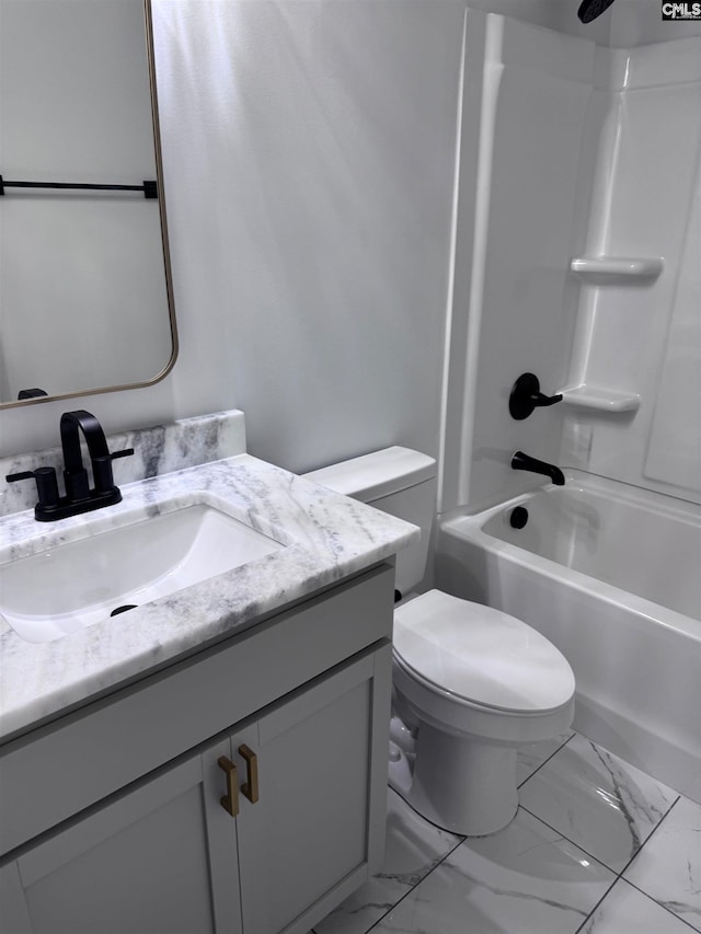 full bathroom with shower / bathing tub combination, vanity, and toilet