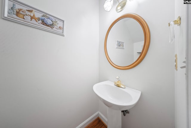 bathroom with hardwood / wood-style floors