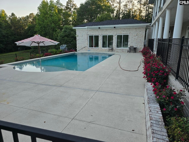 view of swimming pool featuring a patio area