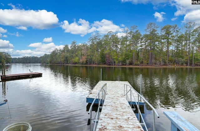 view of dock with a water view