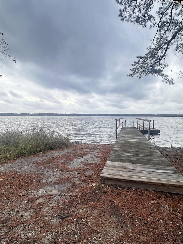 view of dock with a water view