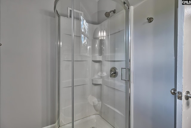 bathroom featuring a shower with shower door