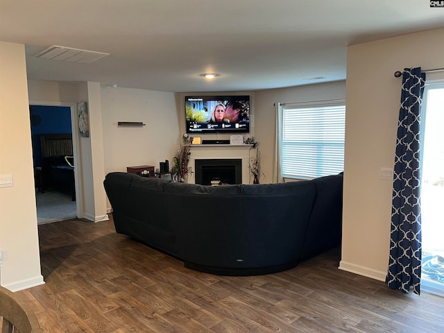 living room featuring dark hardwood / wood-style flooring