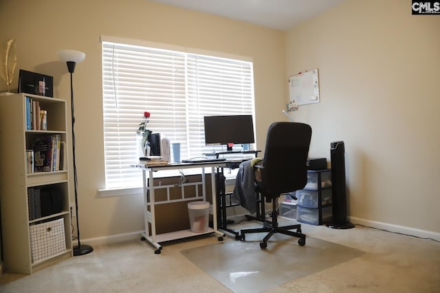 view of carpeted home office