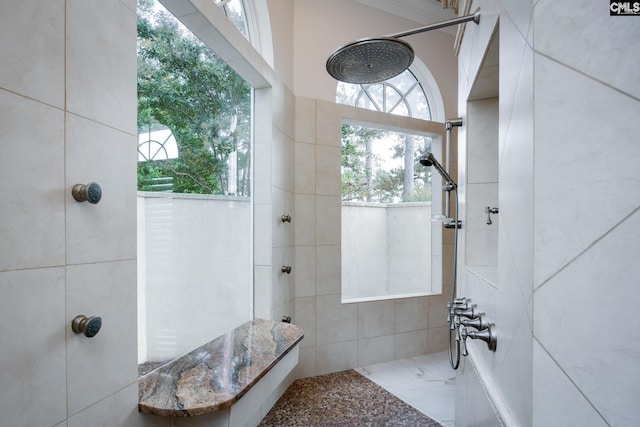 bathroom with tiled shower