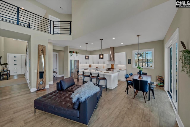 living room featuring light wood-type flooring