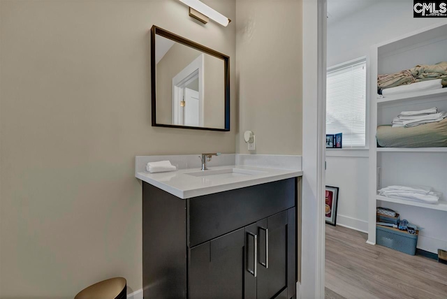 bathroom featuring wood-type flooring and vanity