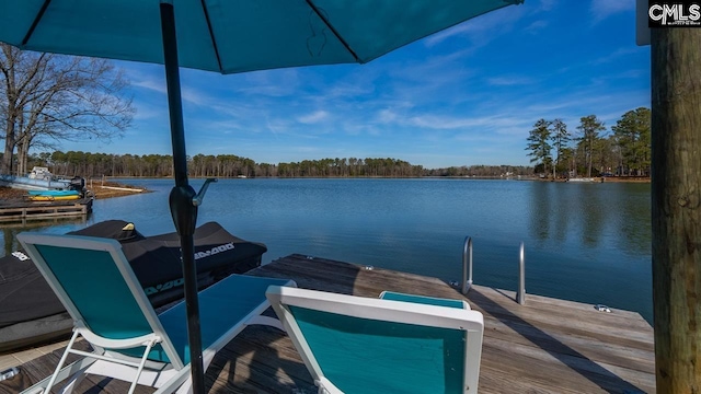 view of dock featuring a water view