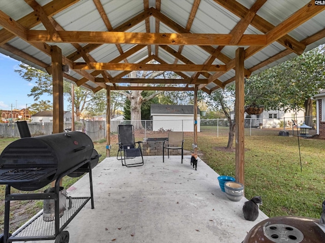 view of patio / terrace with a gazebo and a grill