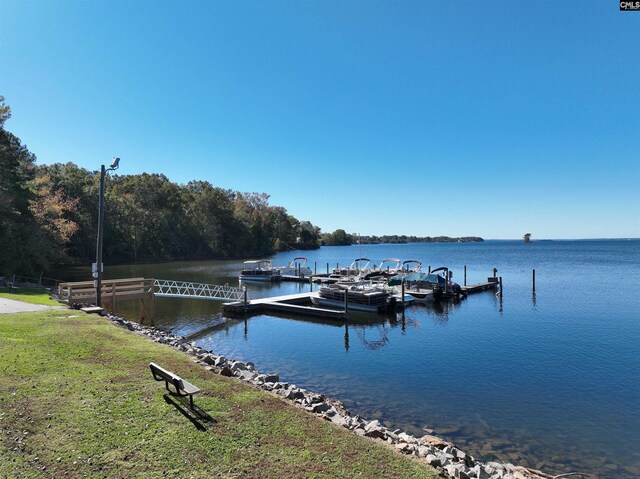 view of dock with a water view