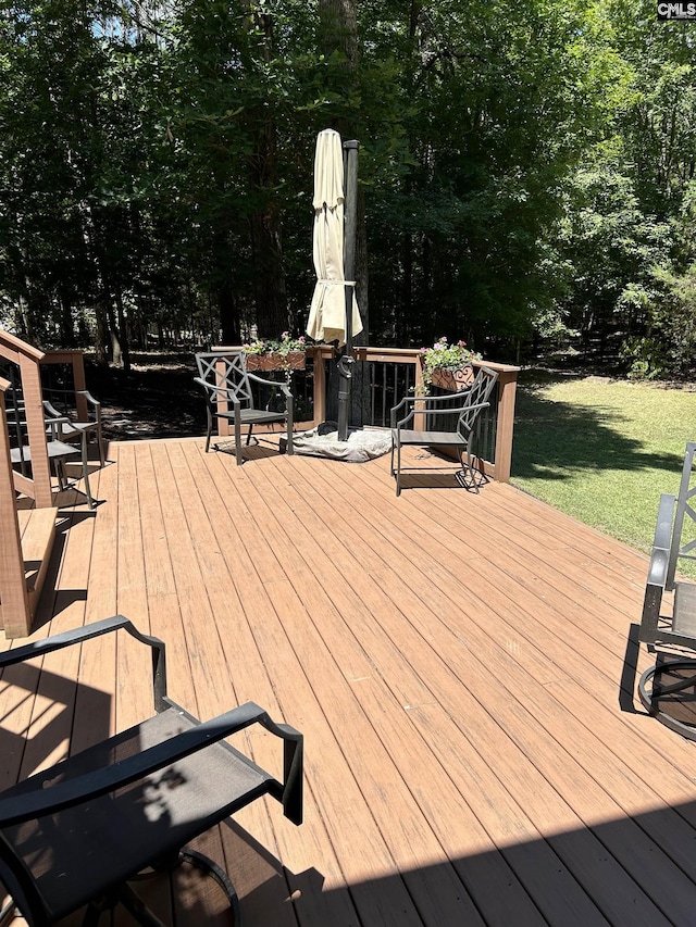 1110 Eleazer Rd, Irmo, SC 29063 - deck featuring a lawn and view of scattered trees