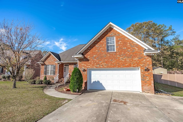 front of property with a garage and a front lawn