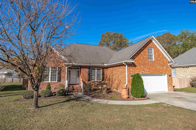 view of front facade featuring a front lawn and a garage