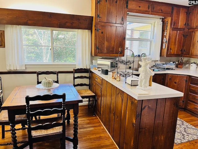 kitchen with dark hardwood / wood-style flooring and a kitchen island