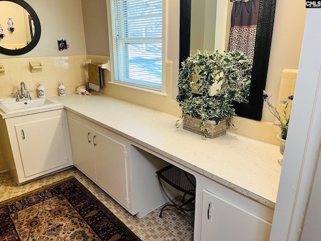 bathroom featuring vanity and tile patterned flooring