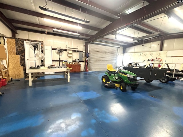 garage with a workshop area