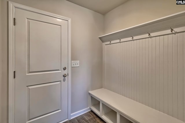 mudroom featuring dark wood-type flooring