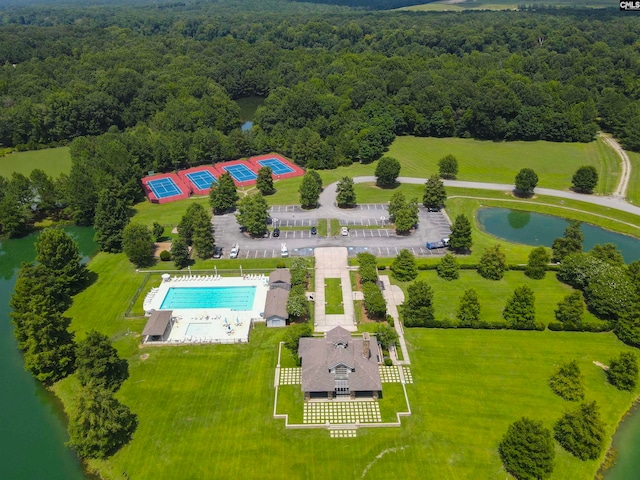 bird's eye view featuring a water view