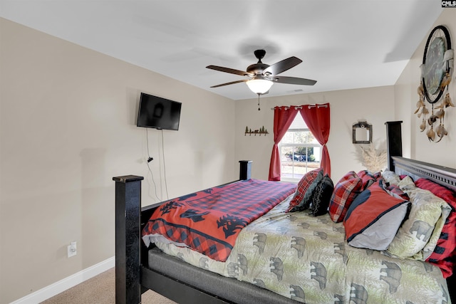 bedroom featuring carpet floors and ceiling fan