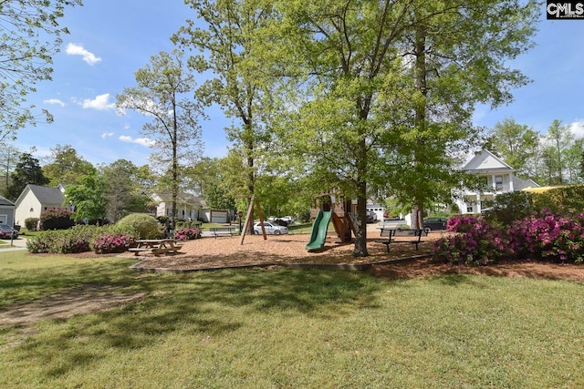 view of yard featuring a playground